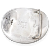 Vintage Southwestern Artist Signed Sterling Silver Turquoise Inlay Belt Buckle