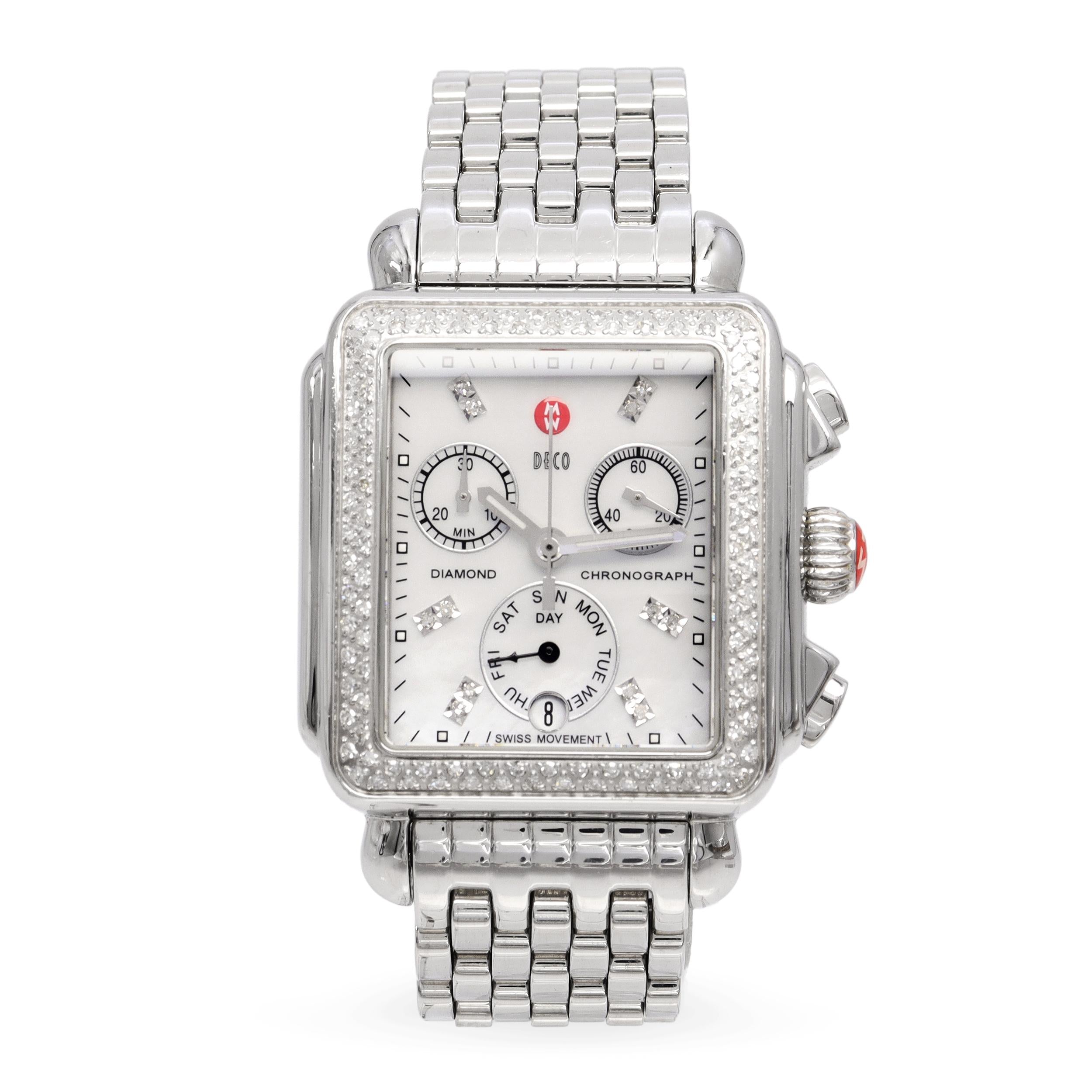 Michele Deco Diamond Bezel Stainless Chronograph Quartz Watch MW06P01A1046
