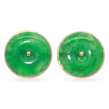 Vintage 14K Yellow Gold Green Jade Donut Earrings
