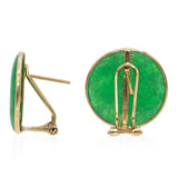 Vintage 14K Yellow Gold Green Jade Donut Earrings