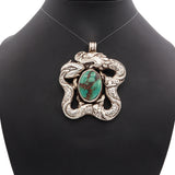 Antique Tibetan Sterling Silver Turquoise Dragon Pendant