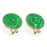 Vintage 14K Yellow Gold Green Jade Donut Earrings