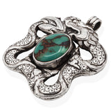 Antique Tibetan Sterling Silver Turquoise Dragon Pendant