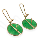 Vintage 14K Yellow Gold Green Jade Donut Earrings