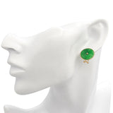 Vintage 14K Yellow Gold Green Jade Donut Earrings