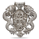 Antique Tibetan Sterling Silver Turquoise & Coral Dragon Large Pendant