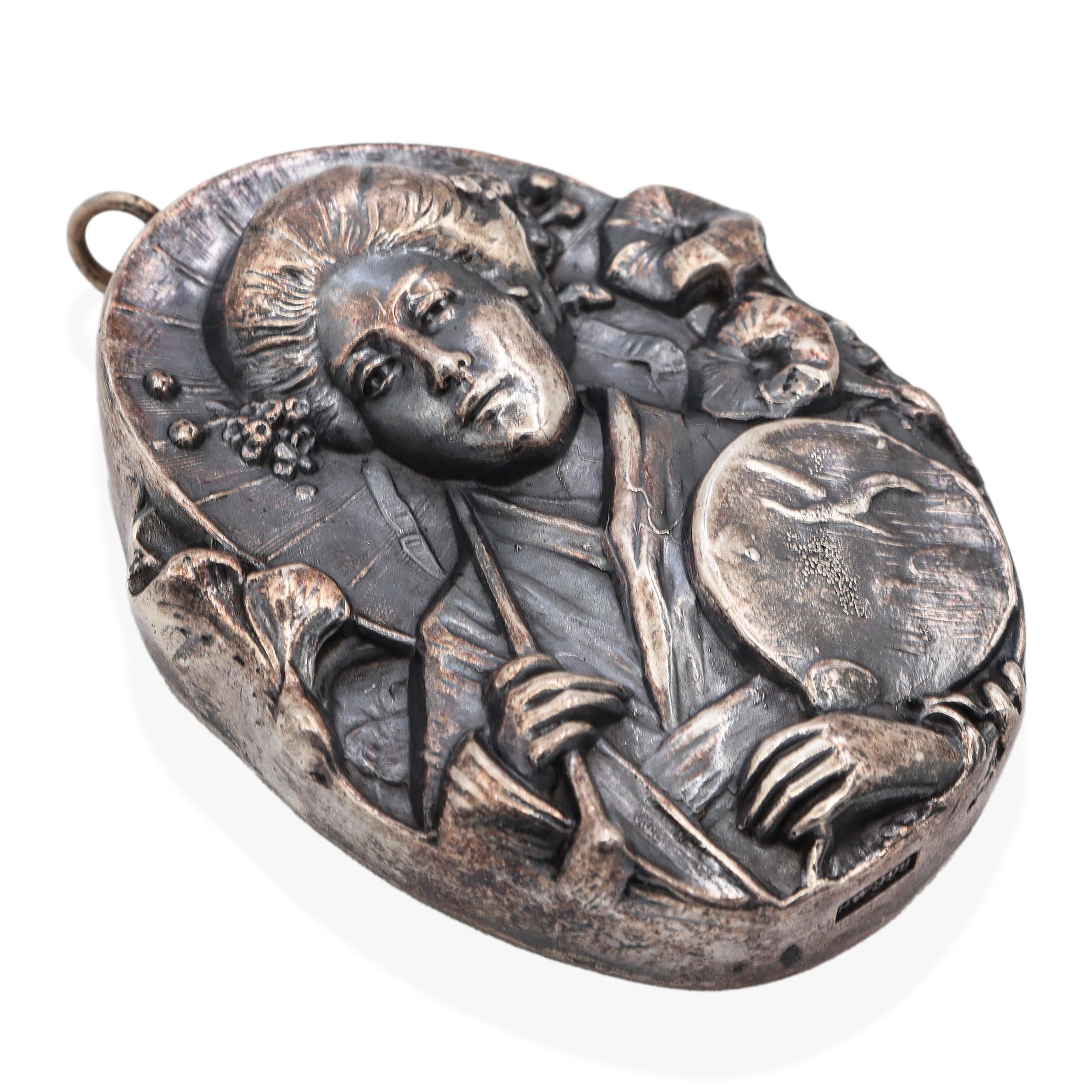 Henryk Winograd Pure .999 Silver Repoussé Japanese Geisha Pendant