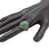 Antique Chinese Export Vermeil Silver Aventurine Enamel Filigree Ring