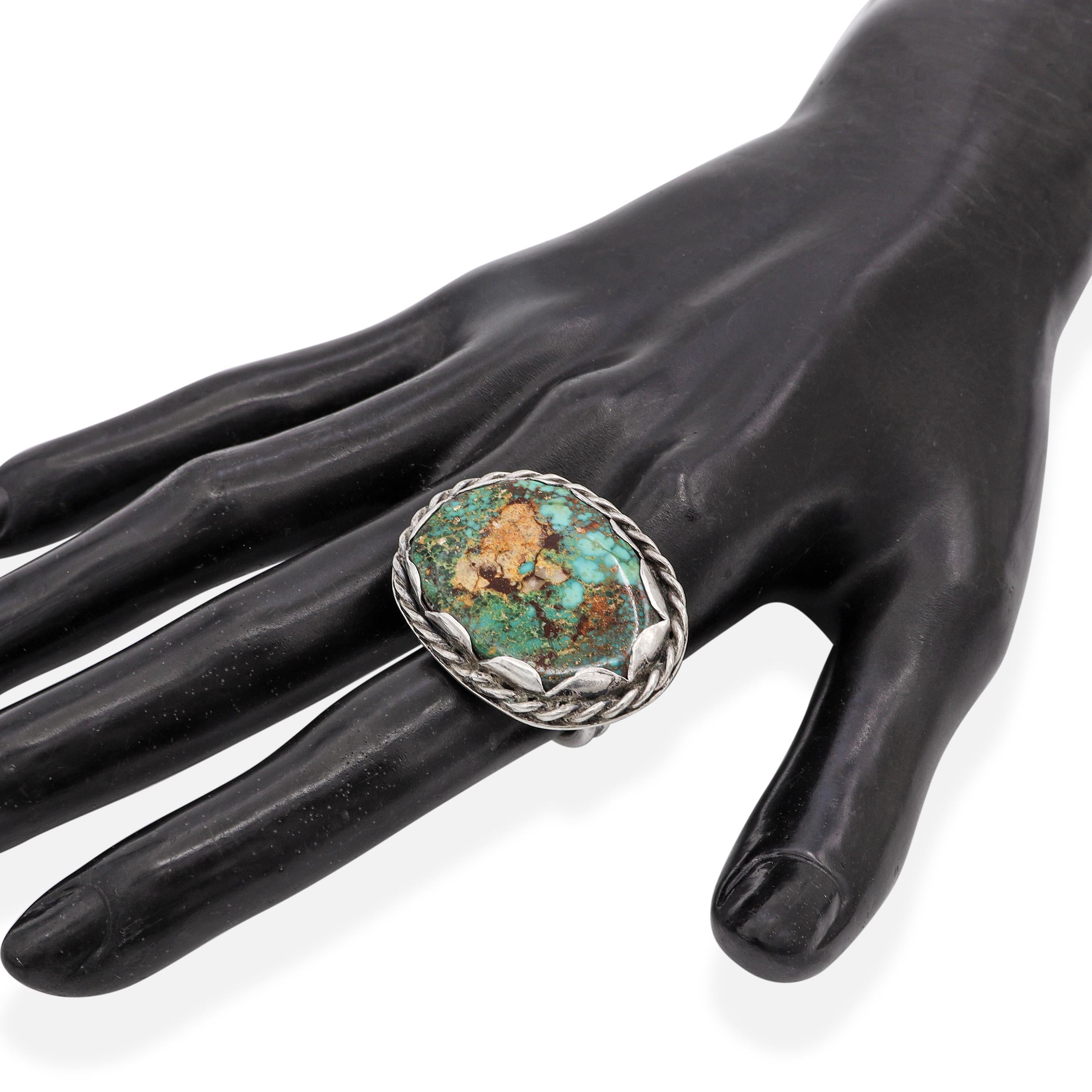 Vintage Native American Sterling Silver East West Turquoise Statement Ring
