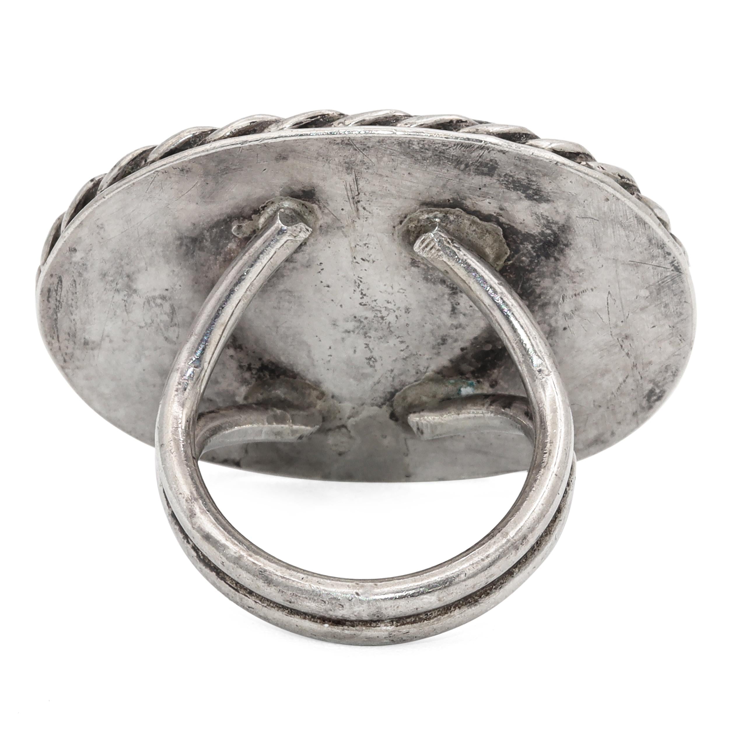 Vintage Native American Sterling Silver East West Turquoise Statement Ring