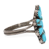 Vintage Native American LW Signed Sterling Silver Turquoise Flower Ring