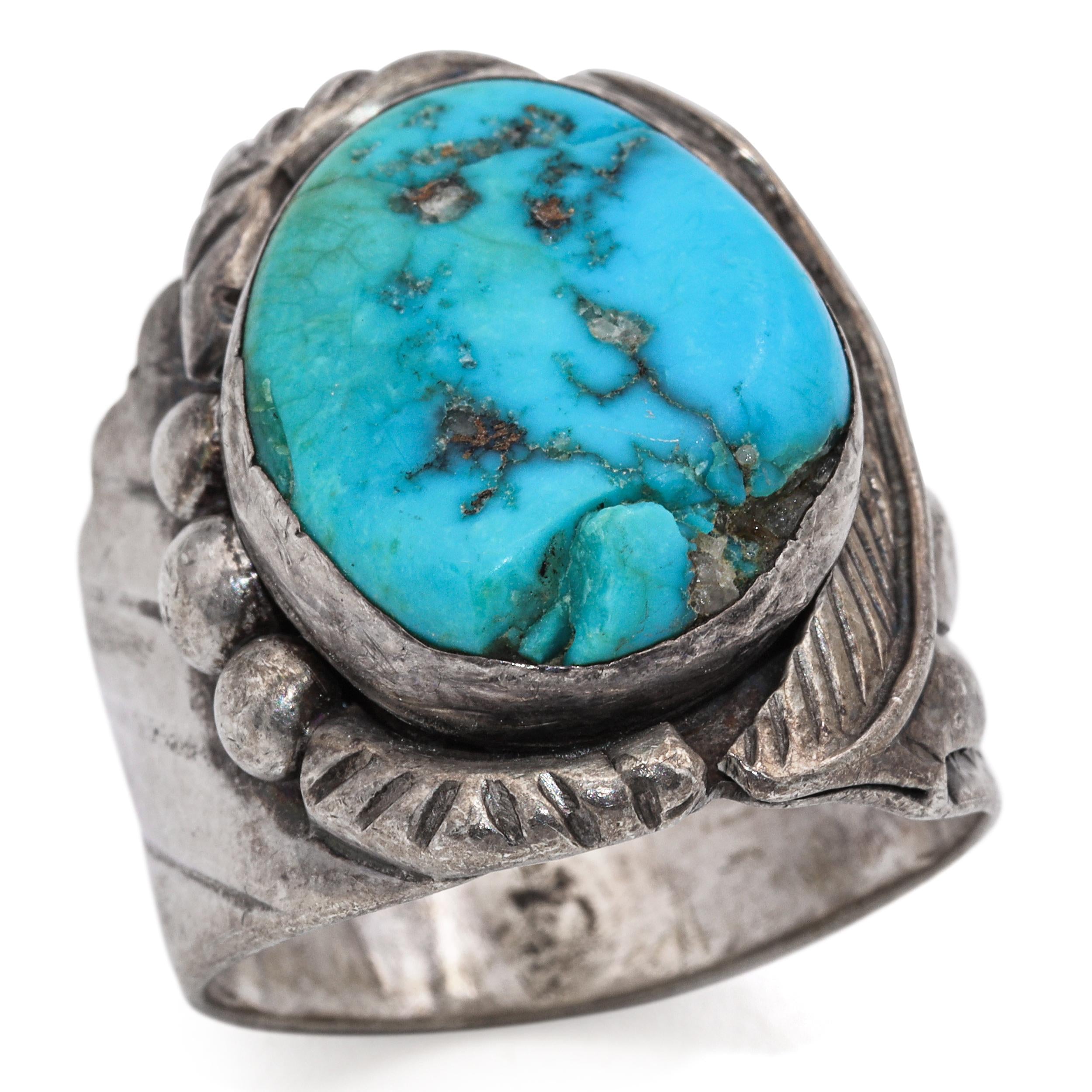 Vintage Native American Southwestern Sterling Silver Turquoise Ring