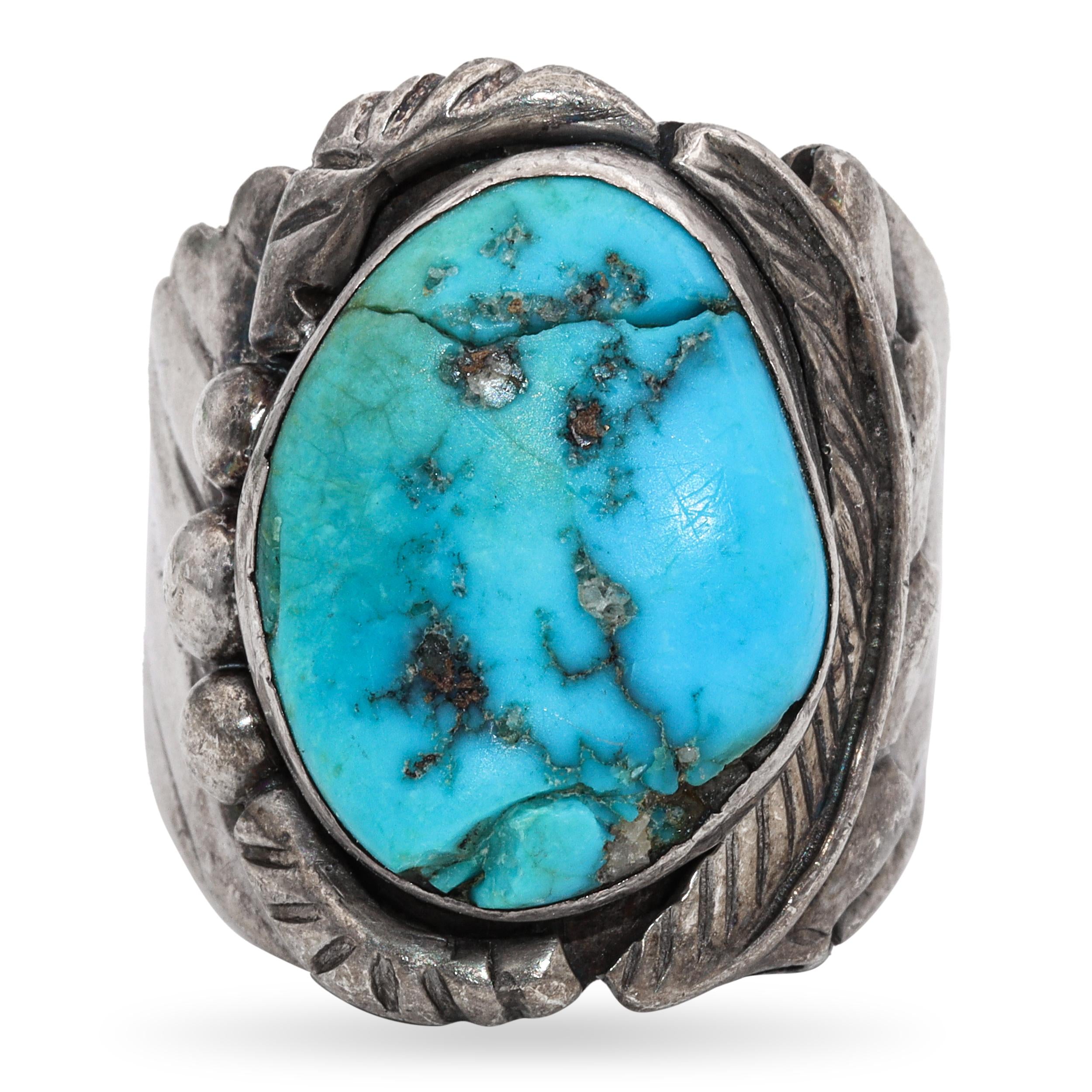Vintage Native American Southwestern Sterling Silver Turquoise Ring