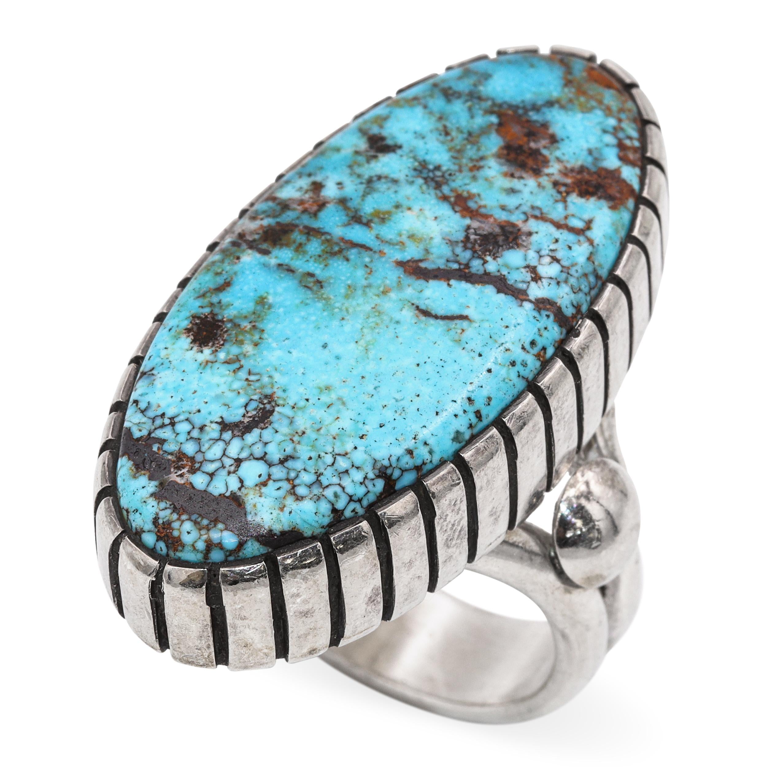 Southwestern CLBZ Mitchell Calabaza Sterling Silver Turquoise Statement Ring