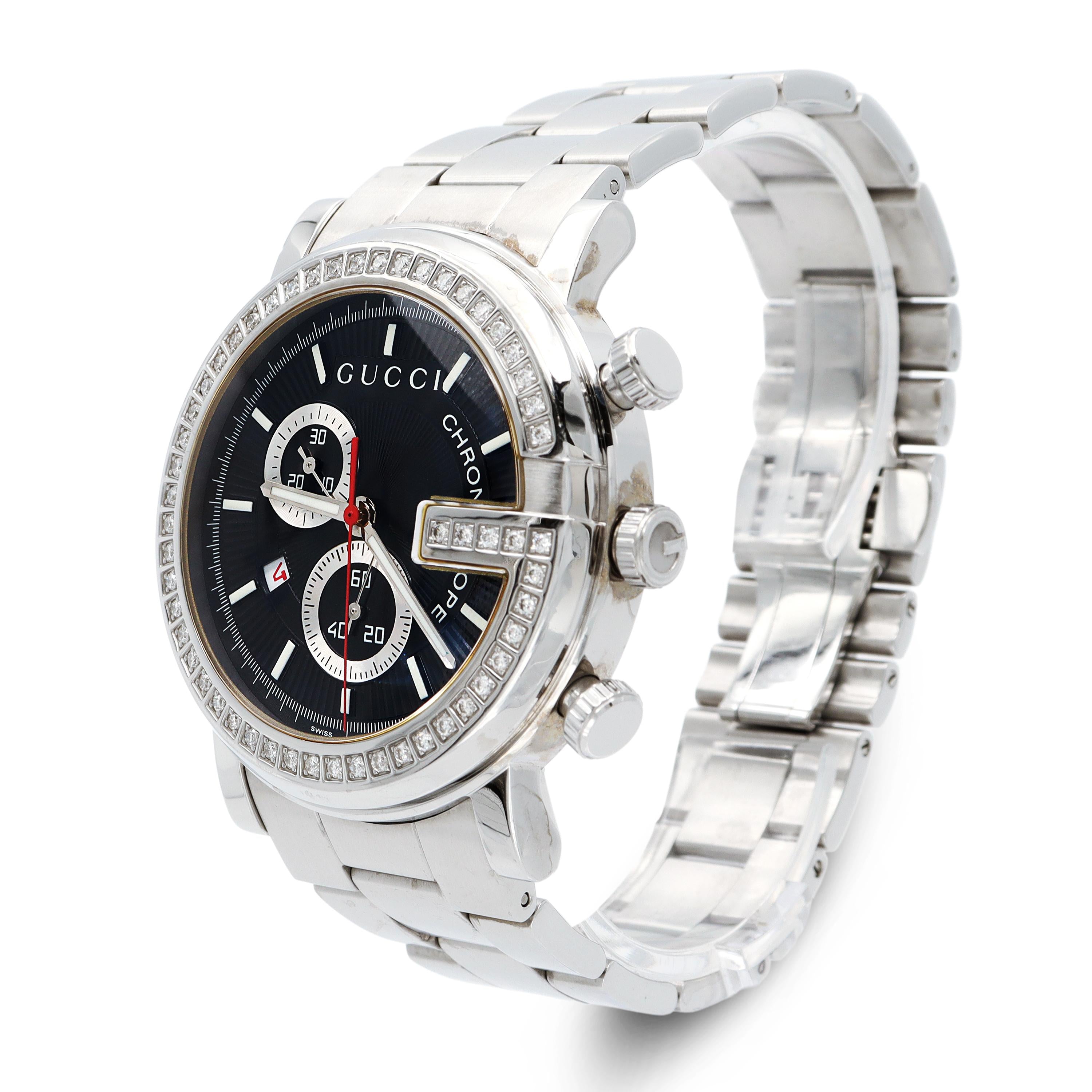 Gucci G-Chrono 101M Stainless Steel Diamond Bezel Quartz Men’s Watch
