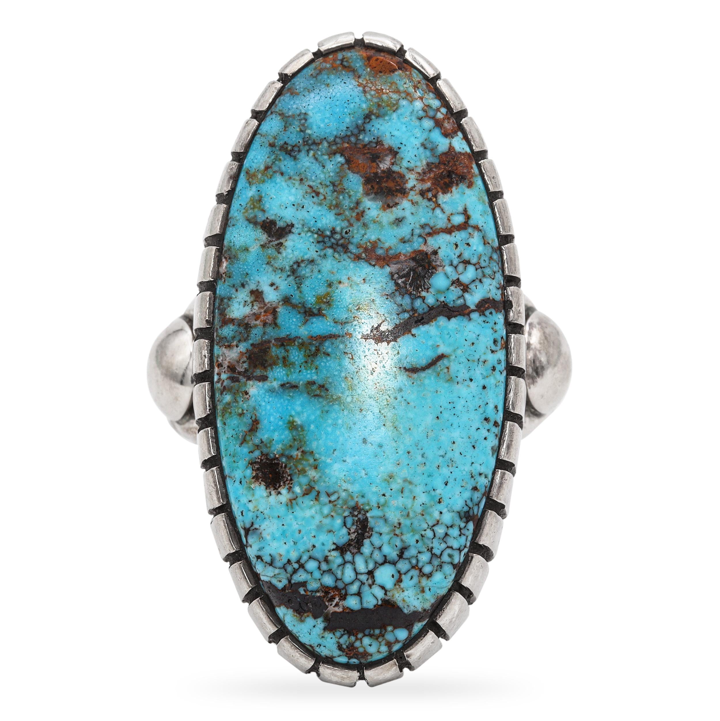 Southwestern CLBZ Mitchell Calabaza Sterling Silver Turquoise Statement Ring