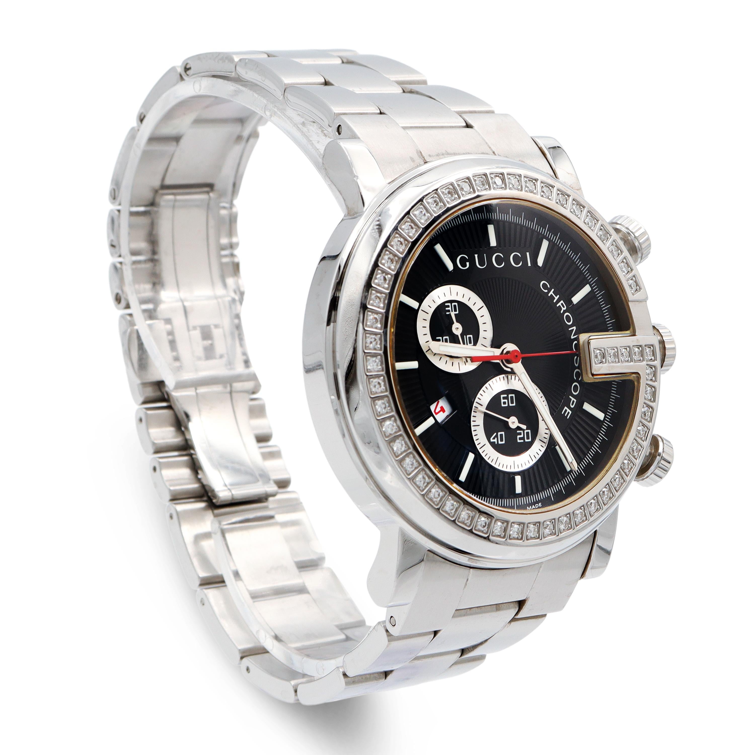Gucci G-Chrono 101M Stainless Steel Diamond Bezel Quartz Men’s Watch