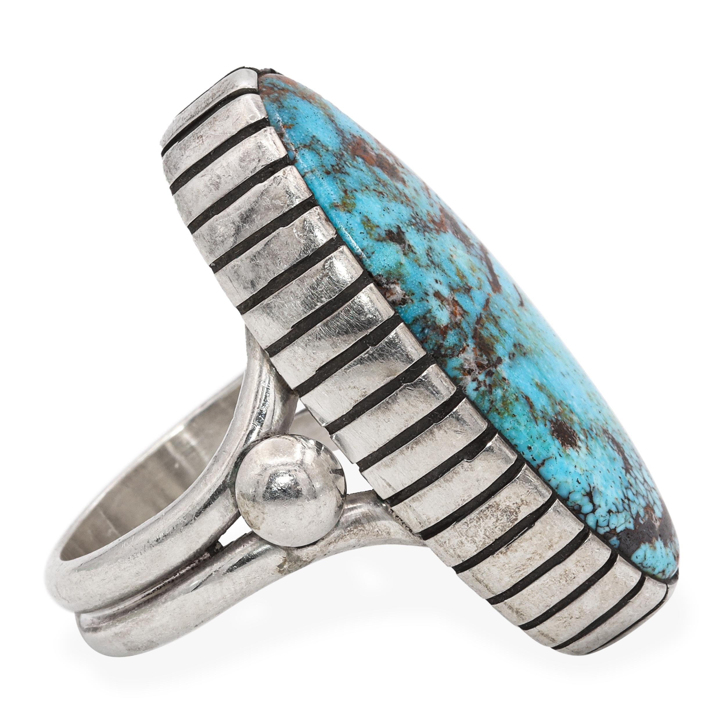Southwestern CLBZ Mitchell Calabaza Sterling Silver Turquoise Statement Ring