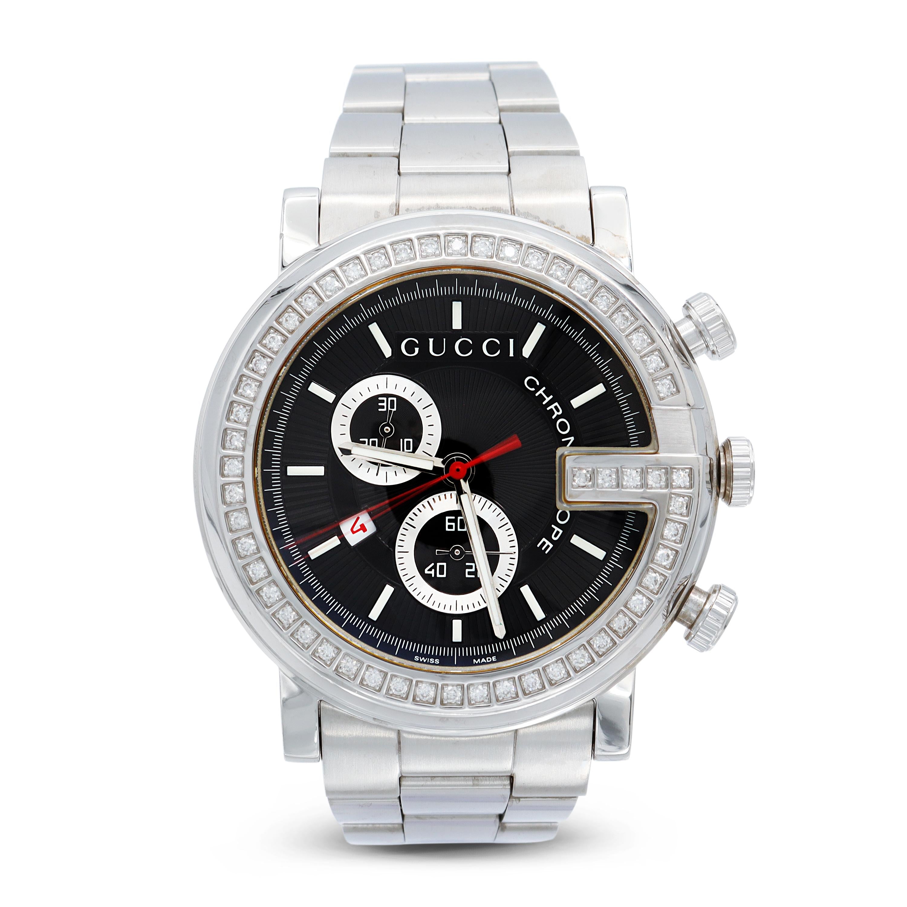 Gucci G-Chrono 101M Stainless Steel Diamond Bezel Quartz Men’s Watch