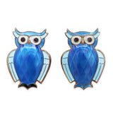 Vintage David Andersen Sterling Silver Blue Enamel Owl Brooches