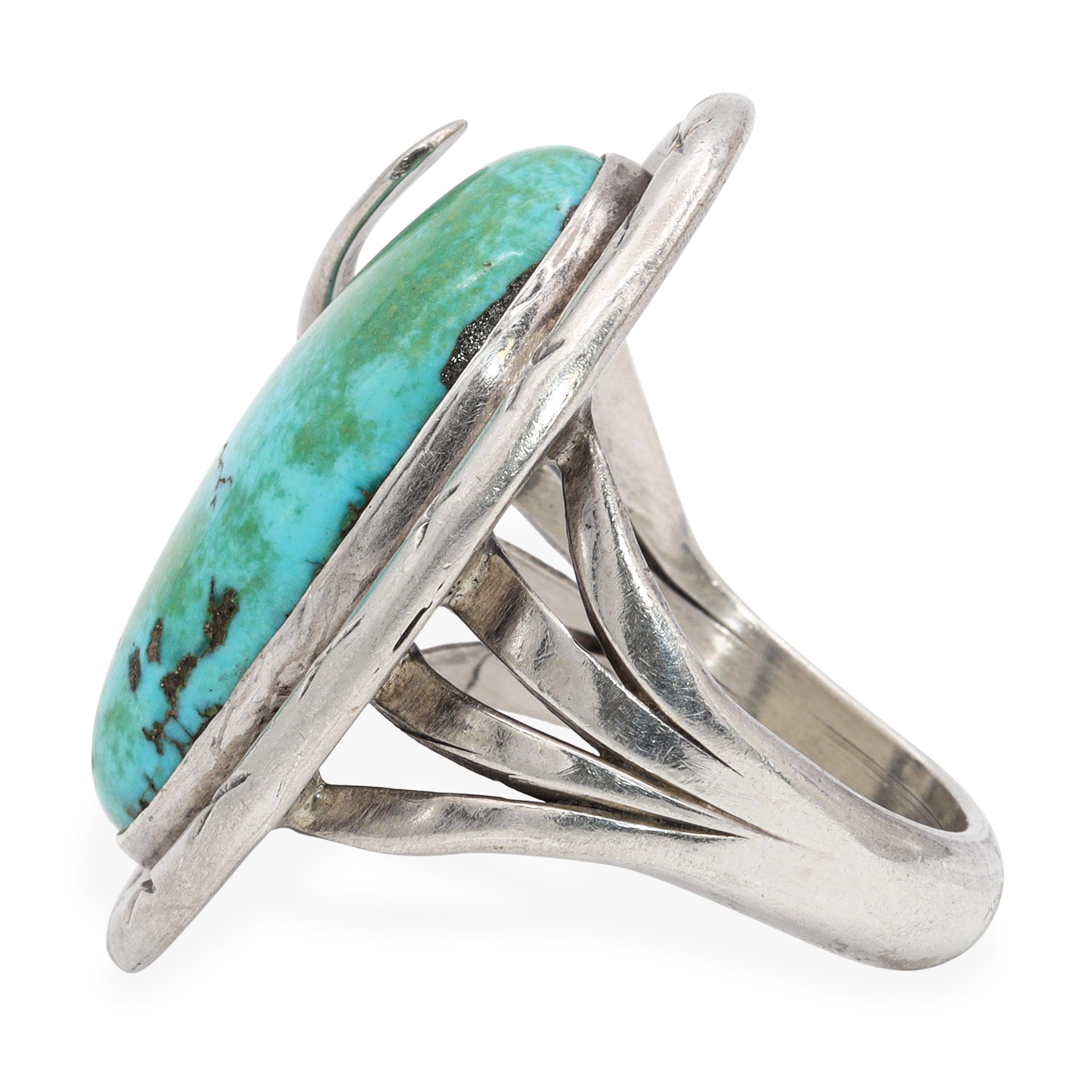 Vintage Native American Sterling Silver Turquoise Snake Statement Ring