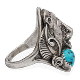 Vintage Native American Sterling Silver Turquoise & Coral Bear Statement Ring