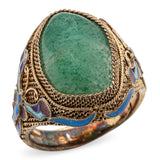 Antique Chinese Export Vermeil Silver Aventurine Enamel Filigree Ring