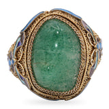 Antique Chinese Export Vermeil Silver Aventurine Enamel Filigree Ring