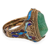 Antique Chinese Export Vermeil Silver Aventurine Enamel Filigree Ring