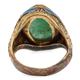 Antique Chinese Export Vermeil Silver Aventurine Enamel Filigree Ring