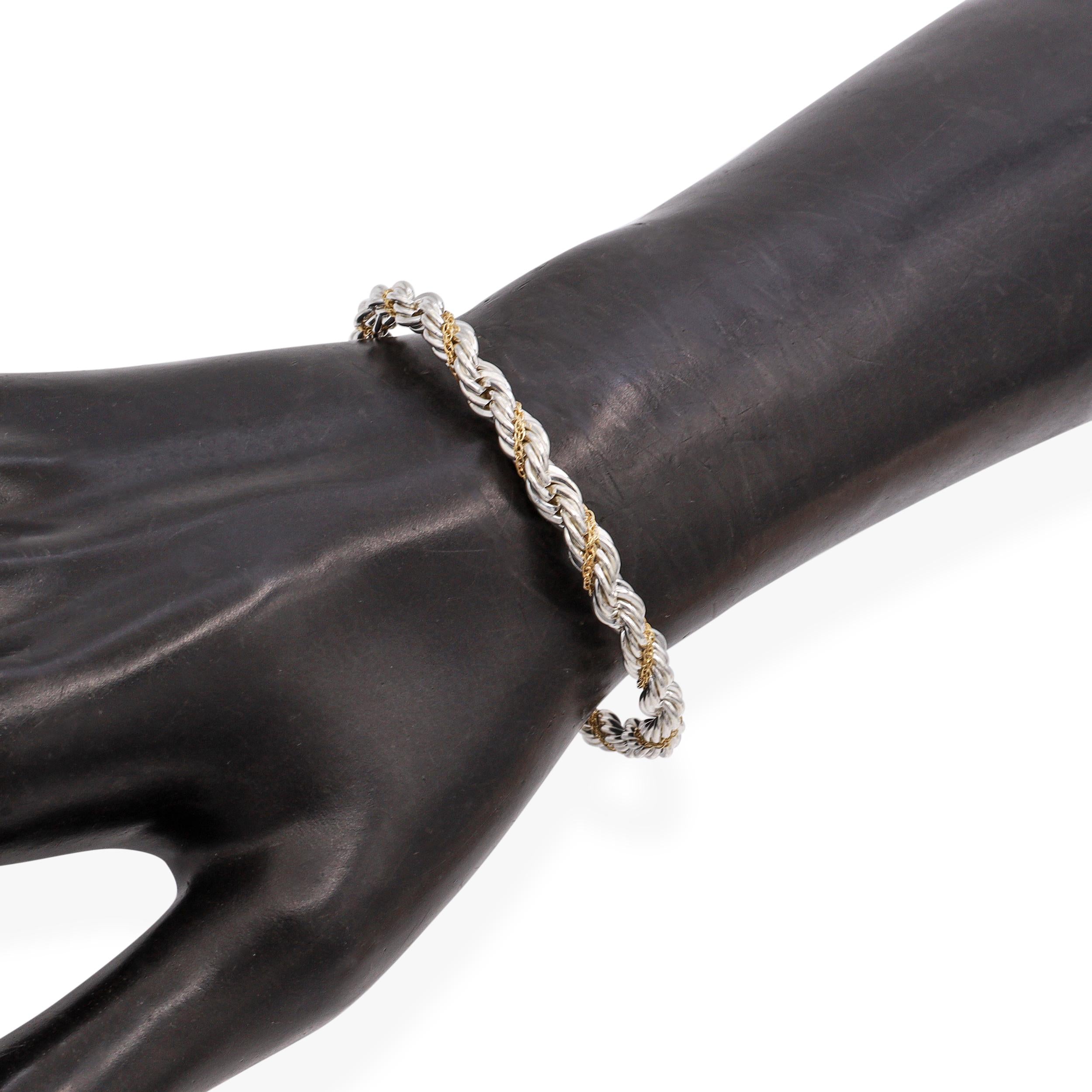 Tiffany & Co. Sterling Silver & 18K Yellow Gold Twisted Rope Chain Bracelet