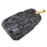 Vintage 14K Yellow Gold Carved Jade Auspicious Symbol Pendant