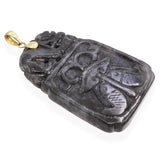 Vintage 14K Yellow Gold Carved Jade Auspicious Symbol Pendant