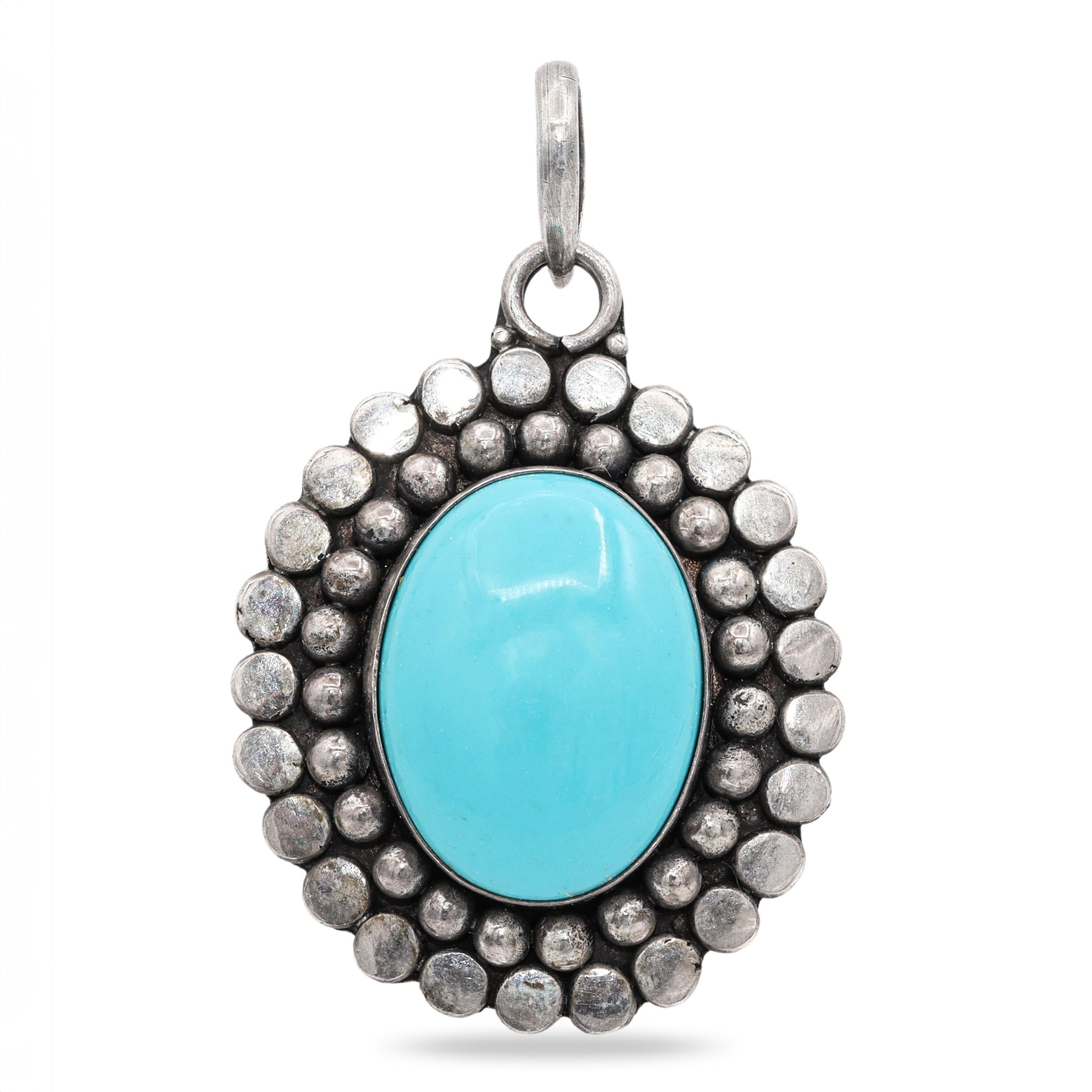 Vintage Native American Southwestern Sterling Silver Turquoise Oval Pendant