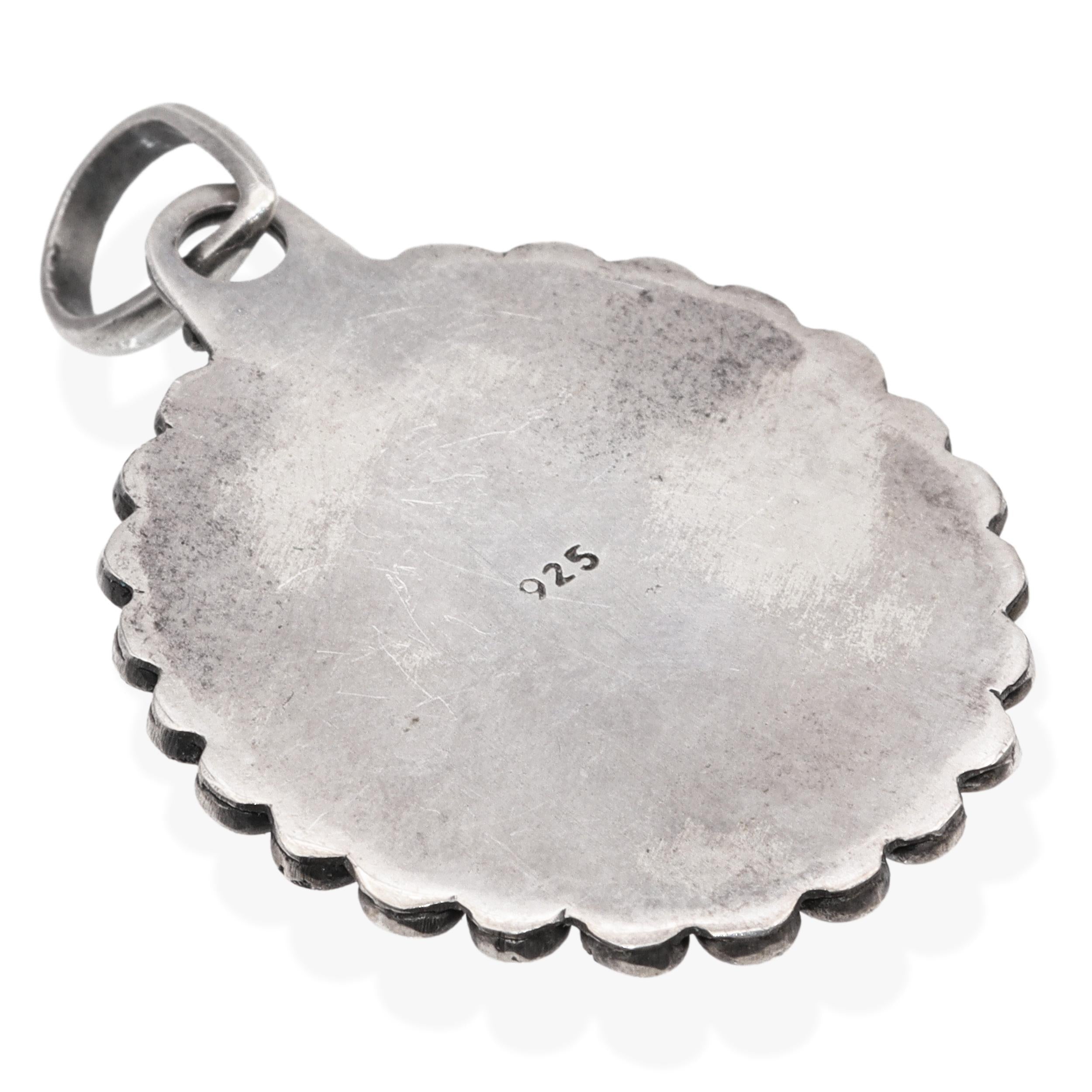 Vintage Native American Southwestern Sterling Silver Turquoise Oval Pendant