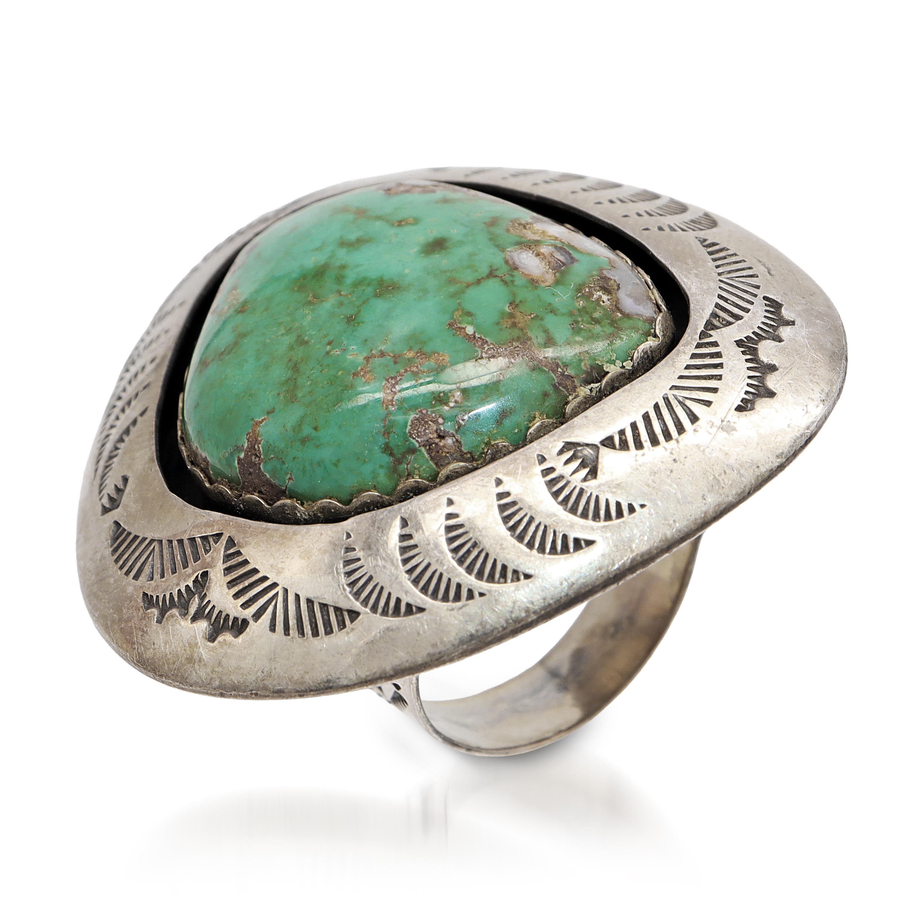 Teddy Goodluck Navajo Sterling Silver Turquoise Statement Ring