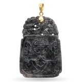 Vintage 14K Yellow Gold Carved Jade Auspicious Symbol Pendant