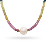 Vintage 14K Yellow Gold Multi-Color Sapphire and Pearl Beaded Strand Necklace
