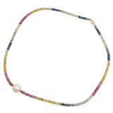 Vintage 14K Yellow Gold Multi-Color Sapphire and Pearl Beaded Strand Necklace