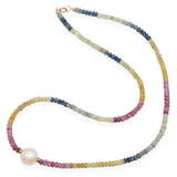 Vintage 14K Yellow Gold Multi-Color Sapphire and Pearl Beaded Strand Necklace