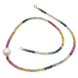 Vintage 14K Yellow Gold Multi-Color Sapphire and Pearl Beaded Strand Necklace