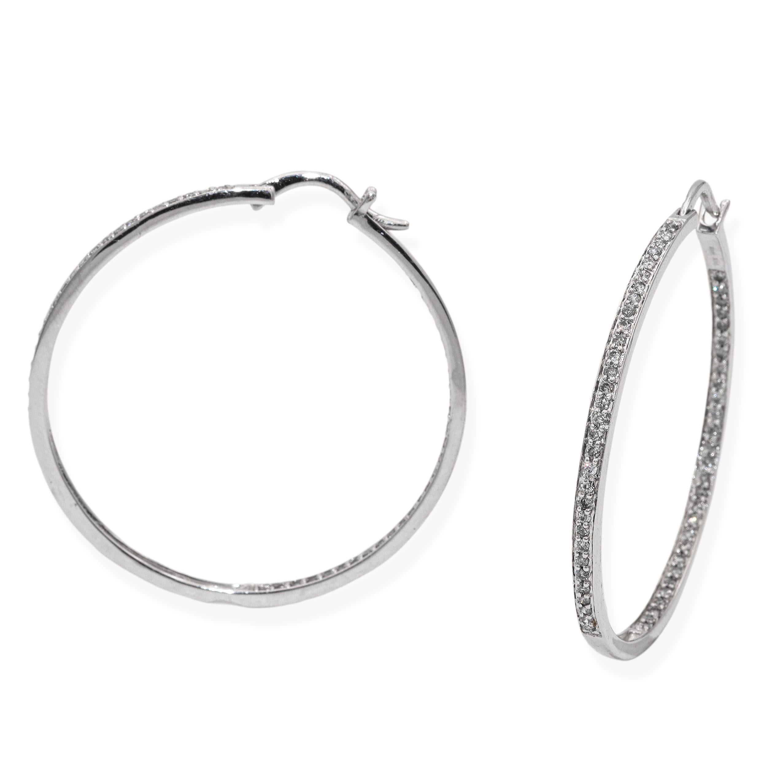 14k White Gold 1.05tcw Diamond Hoop Earrings
