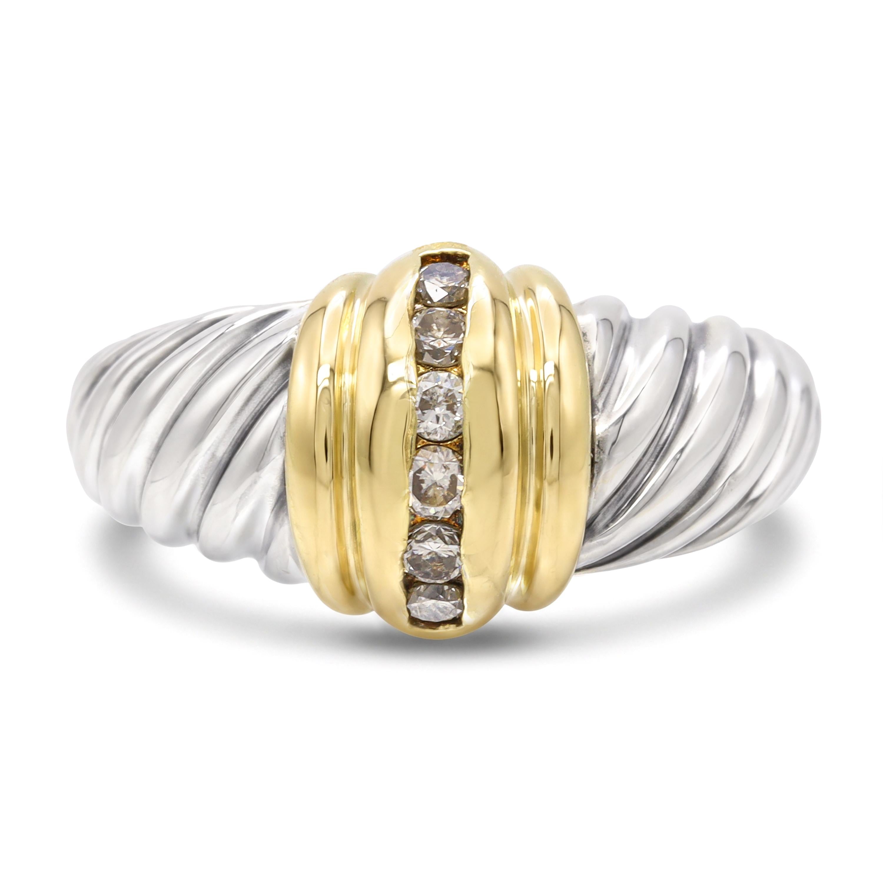 David Yurman Sterling Silver 18k Yellow Gold Diamond Cable Ring