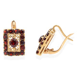 Vintage 18K Yellow Gold Garnet Cluster Earrings