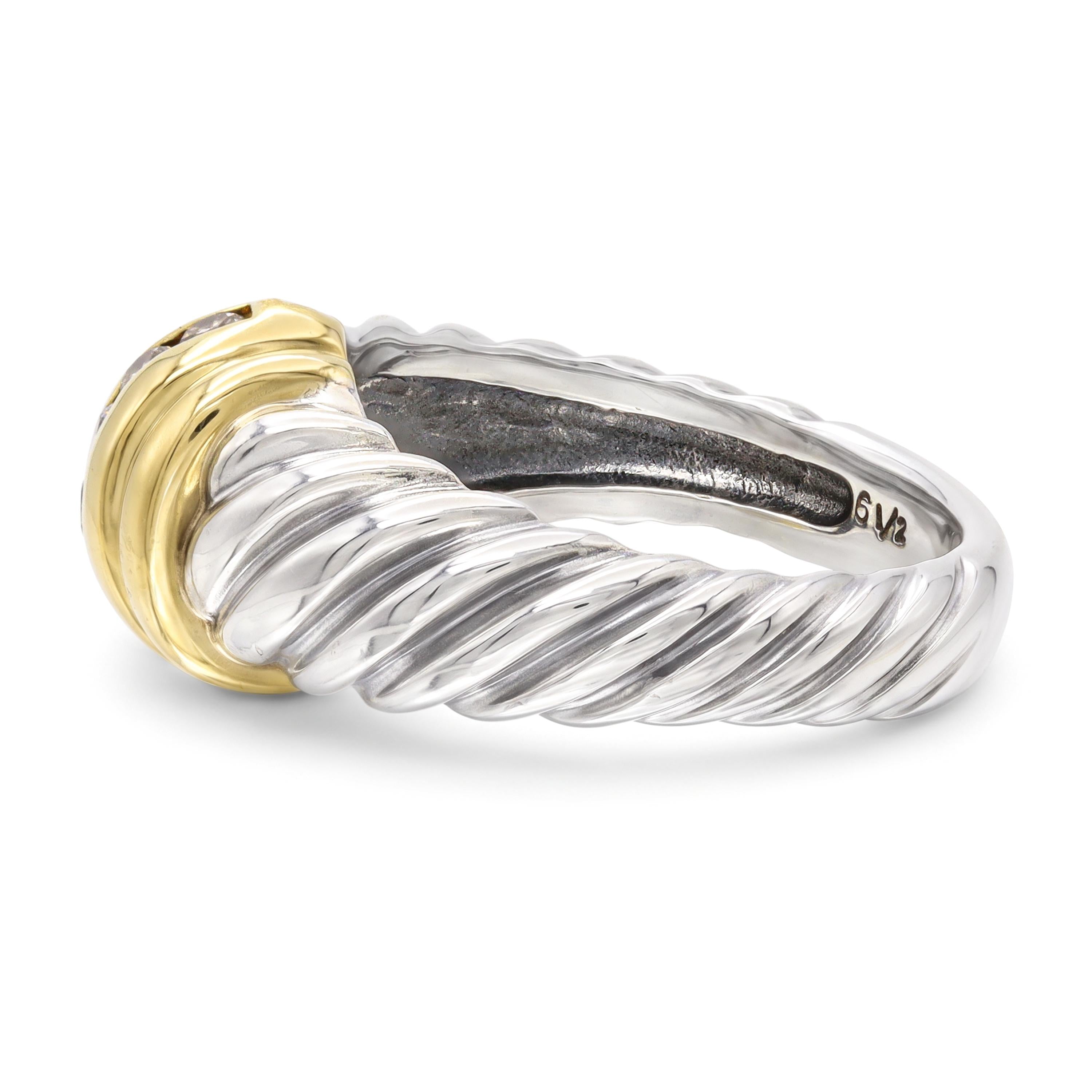 David Yurman Sterling Silver 18k Yellow Gold Diamond Cable Ring