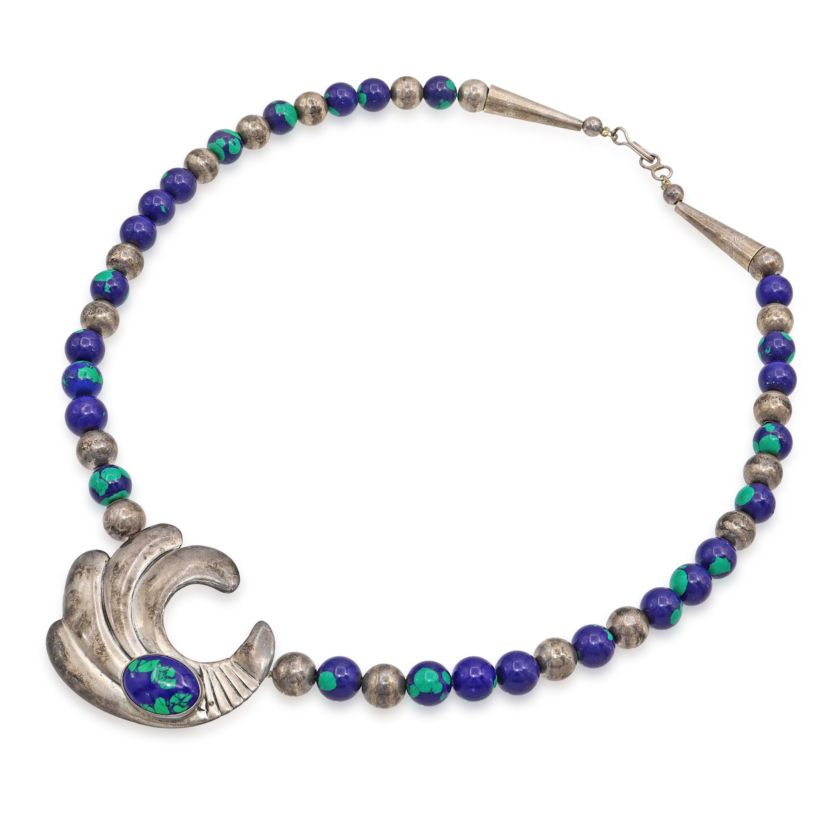 Vintage Southwestern Sterling Silver Azurite Malachite Necklace & Earring Set