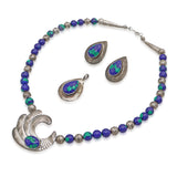 Vintage Southwestern Sterling Silver Azurite Malachite Necklace & Earring Set