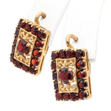 Vintage 18K Yellow Gold Garnet Cluster Earrings