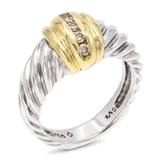 David Yurman Sterling Silver 18k Yellow Gold Diamond Cable Ring