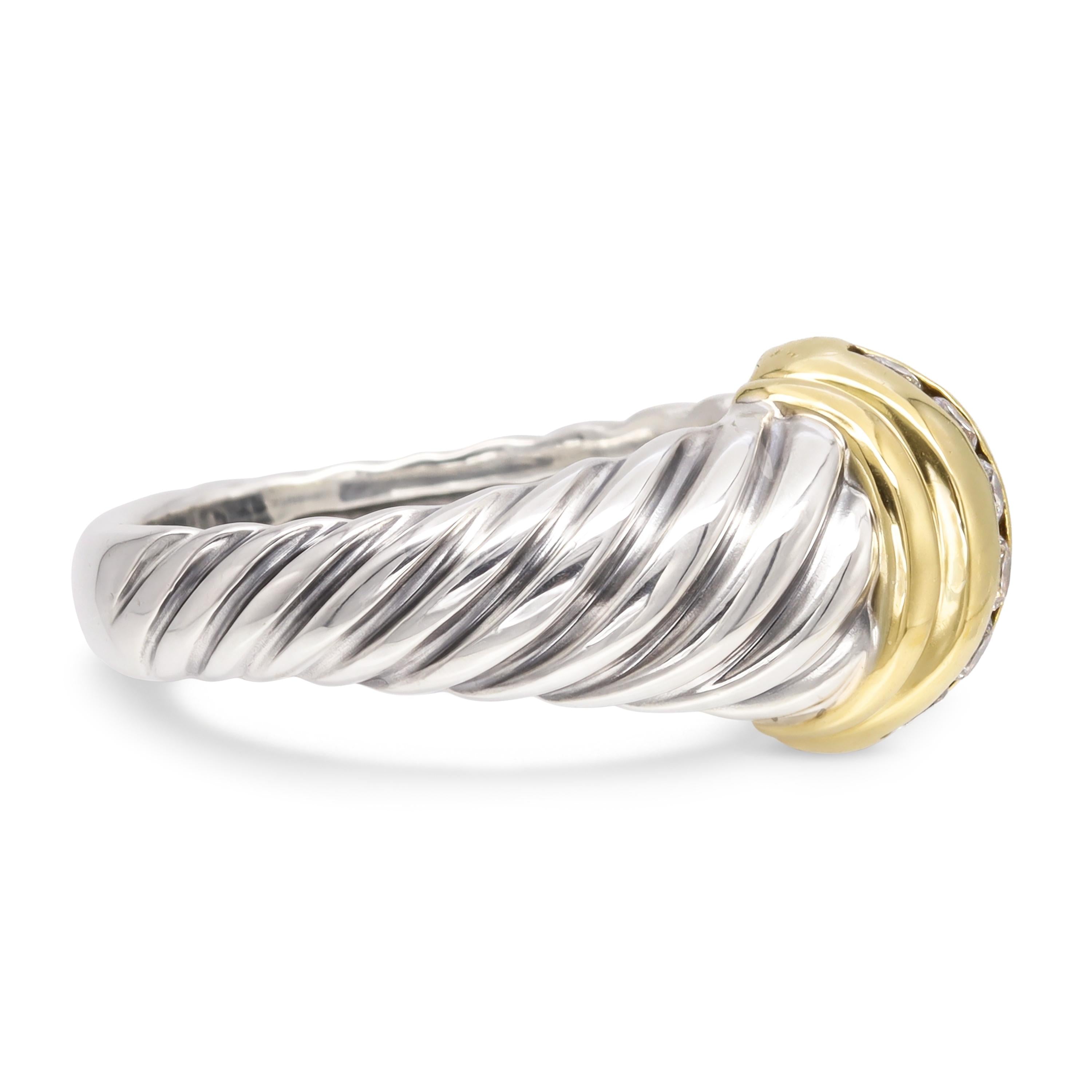David Yurman Sterling Silver 18k Yellow Gold Diamond Cable Ring